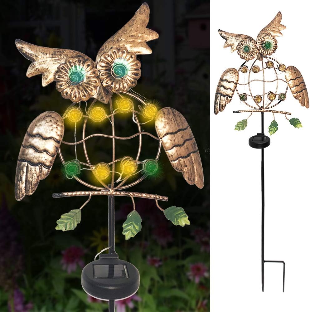 Garden Solar Lights Stake APONUO Garden Solar Lights Outdoor Metal Owl Solar Decorative Light Outdoor for Walkway Patio Yard Lawn Decorations£¨Brown)
