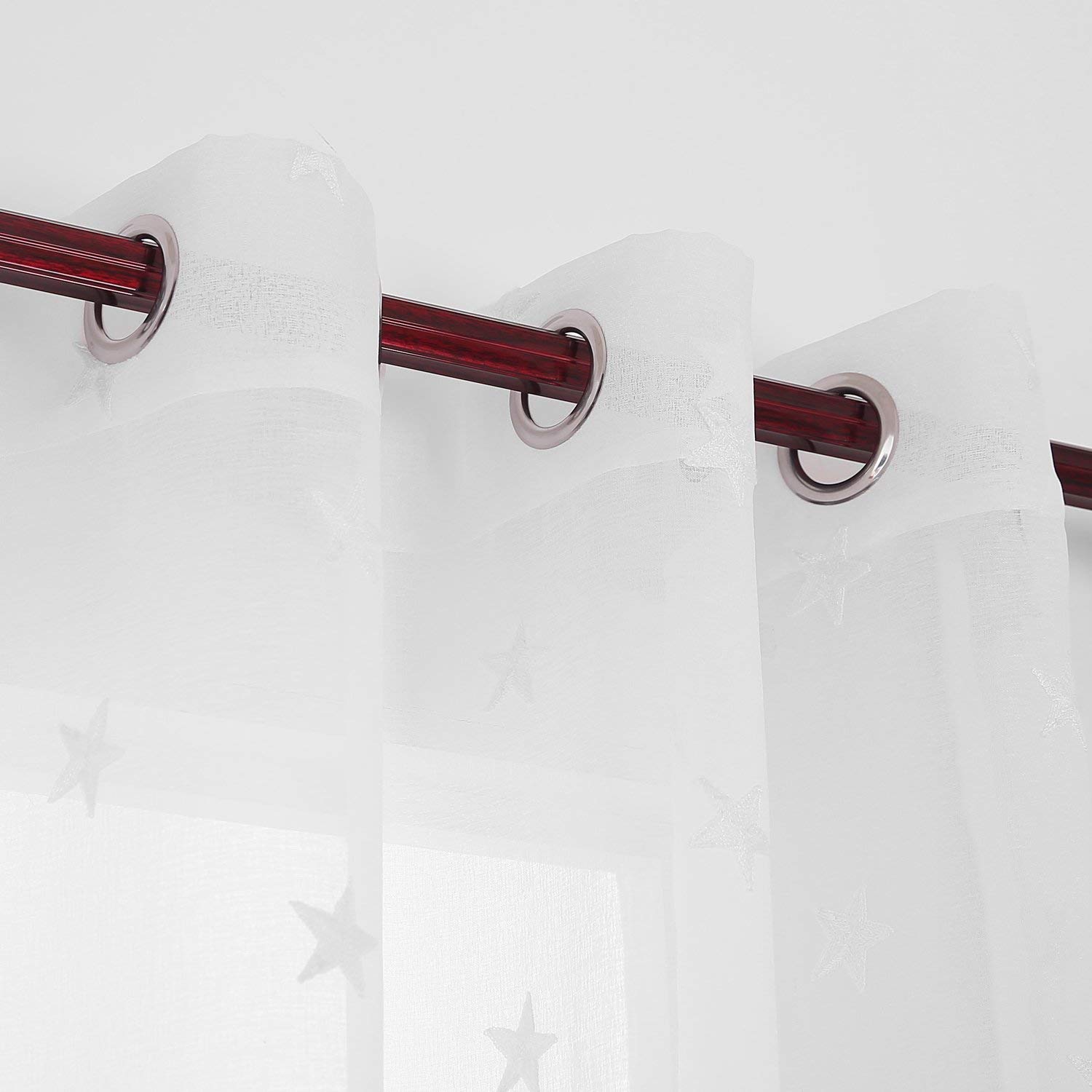 Doconovo Lot De 2 Rideaux Voilage Enfant En Voil Etoile Brode A Oeillets Voilage Chambre Bebe 140x175 Cm Blanc Voilages Nslmgroup Ameublement Et Decoration