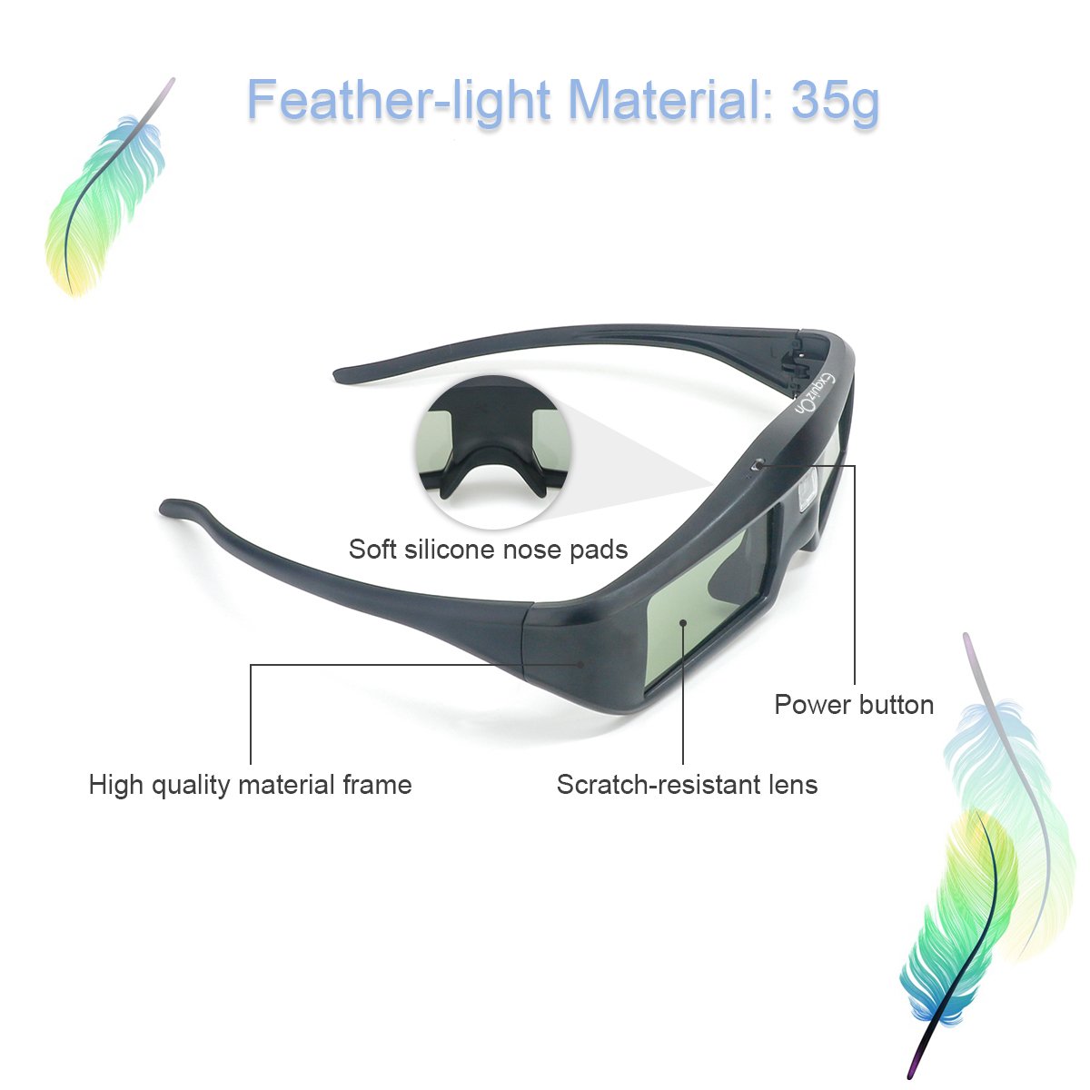 Exquizon 2 Packs Ultra-Clear HD 96-144Hz DLP LINK 3D Active Rechargeable Shutter Glasses for All 3D DLP Projectors BenQ, Optoma, Dell, Mitsubishi, Samsung, Acer, Vivitek, NEC, Sharp, ViewSonic & Endle