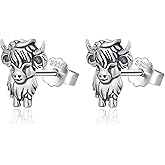 Highland Cow Earrings for Women 925 Sterling Silver Cute Animal Cow Stud Earrings Cow Stuffed Jewelry Christmas Gifts for Mom Daughter