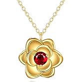 KECHO Valentine's Day Gifts for Women 14K Solid Gold Rose Flower Necklace 14K Real Yellow Gold Red Jewelry Birthday Gift