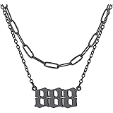 FindChic Angel Number Paperclip Chain Layered Necklaces for Women Stainless Steel/Gold Plated/Black 222 444 888 999 Lucky Num