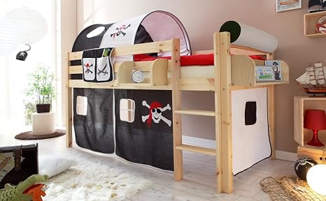 Lifestyle4living Hochbett Kiefer Massiv Inkl Leiter Und Vorhang