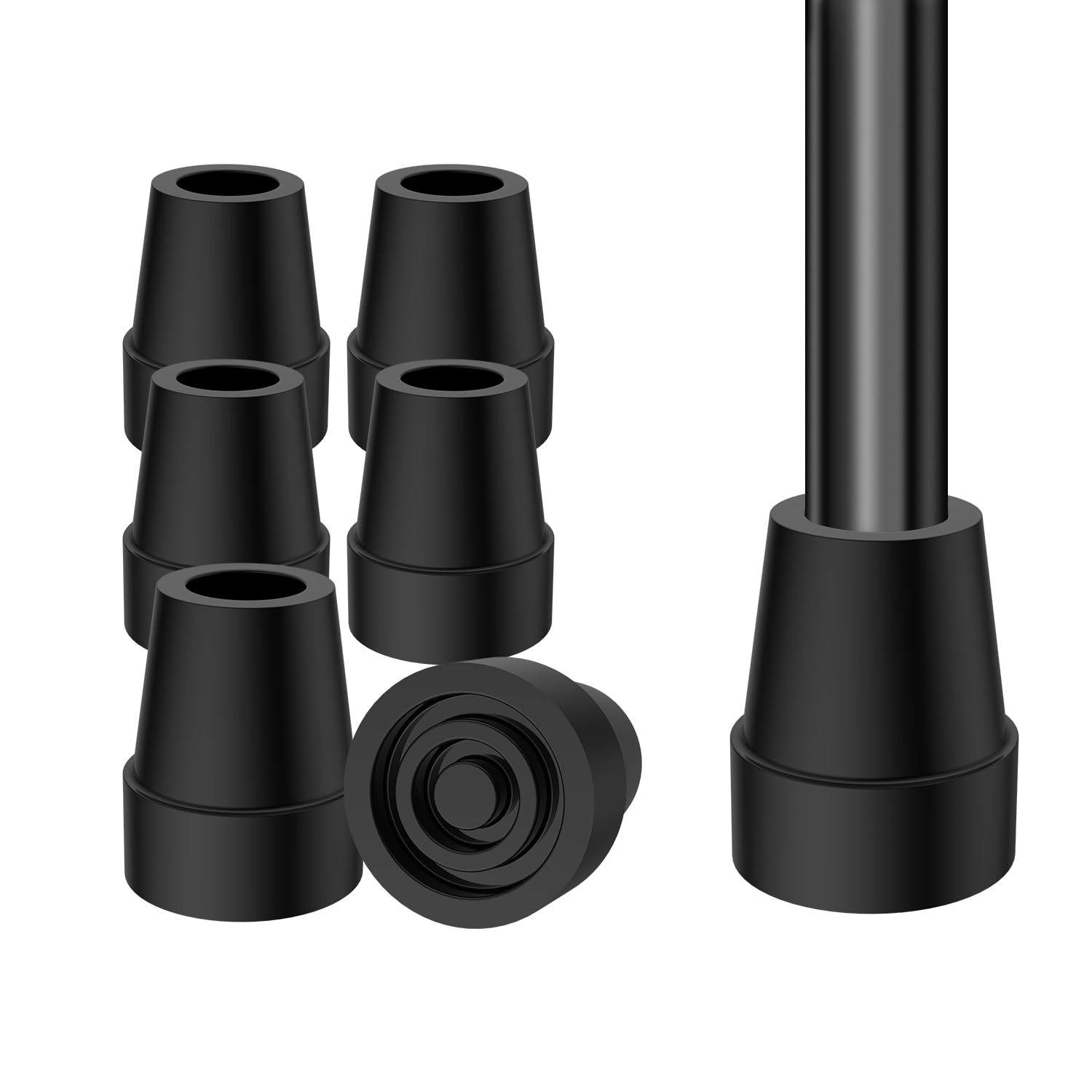 supregear Rubber Ferrules (6-Pack), 22mm Replacement Rubber End Caps for Walking Cane & Sticks Foot Pad Accessory, Black