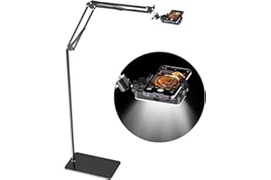 MIONONDI Overhead Phone Tripod for Cooking Videos with Rechargeable Light, Move Around Floor Phone Stand with Ring Light Content Creator Video Recording Selfie Photography TikTok Youtube Compatible with iPhone