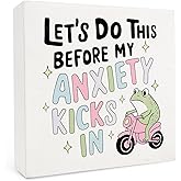 FHUGX Funny Frog Mental Health Wood Box Sign 5×5 Inches, Anti Anxiety Gifts, Let's Do This Before My Anxiety Kicks in Frog Wood Sign for Home Office Desk Tabletop Shelf Decor