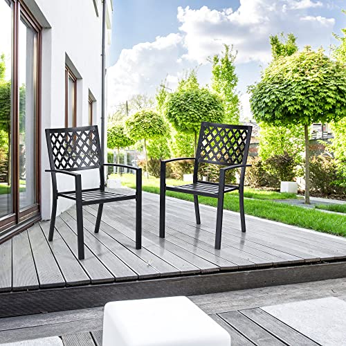 PHI VILLA Wrought Iron Patio Dining Chairs, Stackable Black