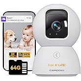 CINMOORE 5G Indoor Camera, 3K Pet/Dog Camera with Phone App/Speaker, 64GB SD Card Included No Subscription, PTZ WiFi Baby Monitor for Home Security, 0-Glow Night Vision, Free AI Detection