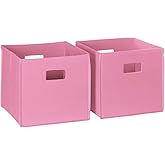 RiverRidge Folding Storage Bins with Handles Pink Cube Storage Organizer for Closet, Bedroom & Playroom - Closet Organizers and Storage Set of 2