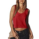 Tankaneo Womens Scoop Neck Cropped Tank Tops Summer Casual Cotton Workout Sleeveless Shirts Loose Fit Basic Tee