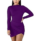 BORIFLORS Women's Sexy Wrap Front Long Sleeve Ruched Bodycon Mini Club Dress