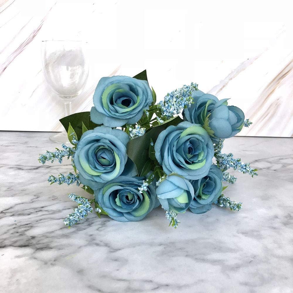 Gaddrt 30cm Artificial Fake Blooming Rose Flower Bridal Bouquet Wedding Party Home Decor (Sky Blue)