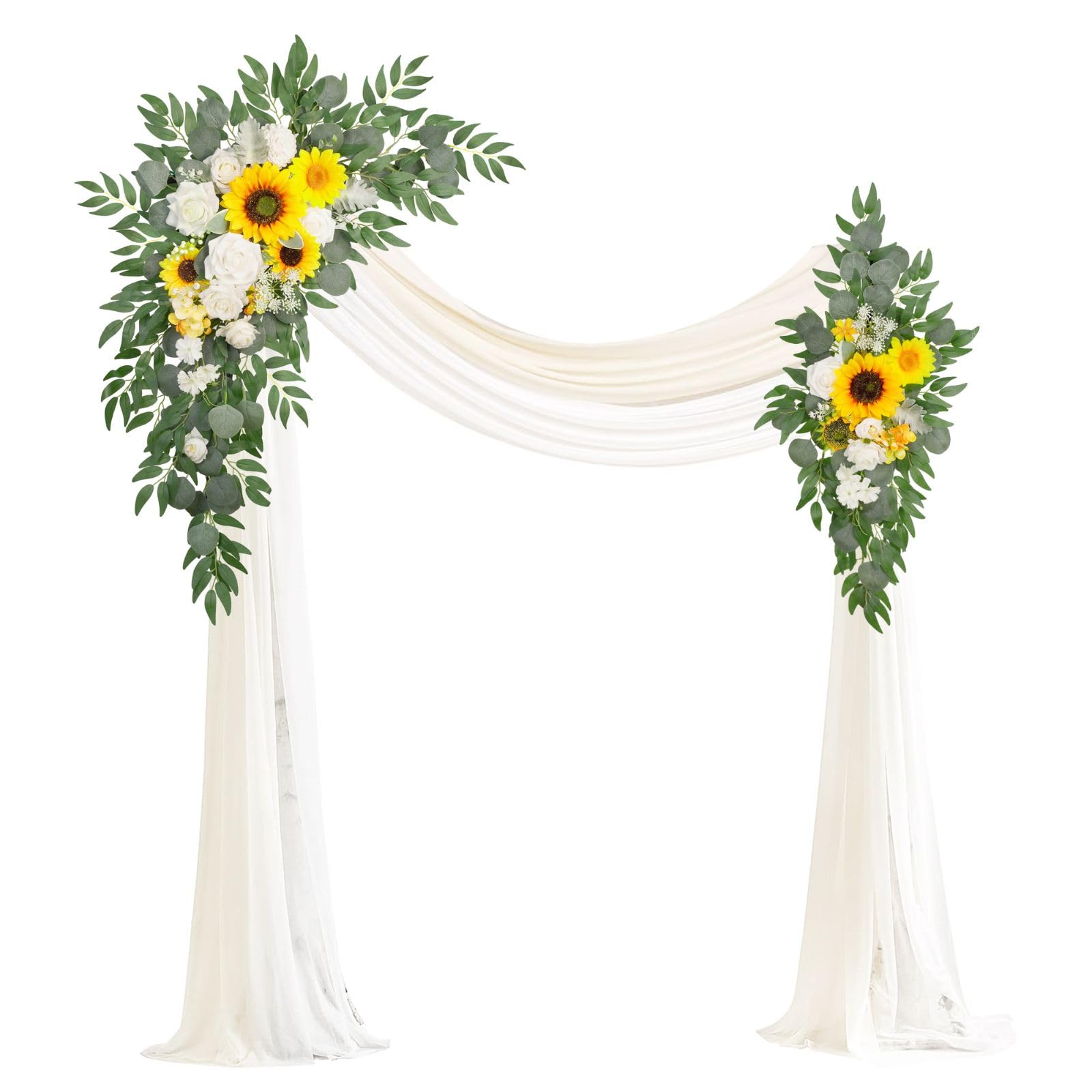 Photo 1 of Muhanjia Artificial Arch Flowers Kit(Pack of 4),2Pcs Artificial Flower Arch Decor, 2Pcs Drapes, Ceremony and Reception Background Rose Decoration, Rose Sunflower Floral and Outdoor Party Decor
