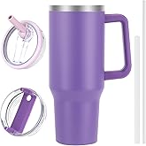 QDXMD 40 oz Tumbler with Handle and Flip Straw Lid, Vacuum Insulated Leak Proof Double Walled Stainless Steel Travel Mug Tumblers, Maintains Cold Ice and Heat for Hours(Dark Purple)