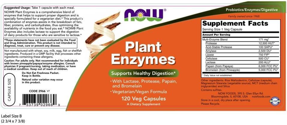 NOW Supplements, Plant Enzymes with Lactase, Protease, Papain and Bromelain, 120 Veg Capsules: Health & Personal Care