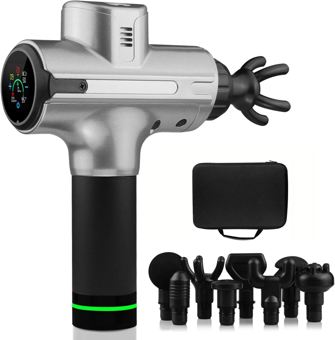 Handheld Massage Gun, 5200mAh Professinal Cordless Fascia Gun, Electric Deep Percussion Tissue Muscle Massage Gun with 8 Massage Heads (Silver)