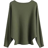 DENSSYNE Womens Oversized Lightweight Boat Neck Dolman Batwing Sweater Fall Winter Casual Slouchy Knitted Pullovers