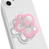 OnTheGrip Cute Transparent Daisy Flower Shape Design Mobile Phone Grip Multi Functional Collapsible Stand Holder for Smartphone Tablet Cell Phone Accessory (Pink)