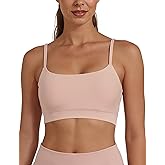 Buauty U Neck Sports Bra for Women, Adjustable Thin Straps Padded Push up Women's Sport Bras, Light Support Bra, Low Impact Spaghetti Strap Sport Racerback Bras Light Pink S