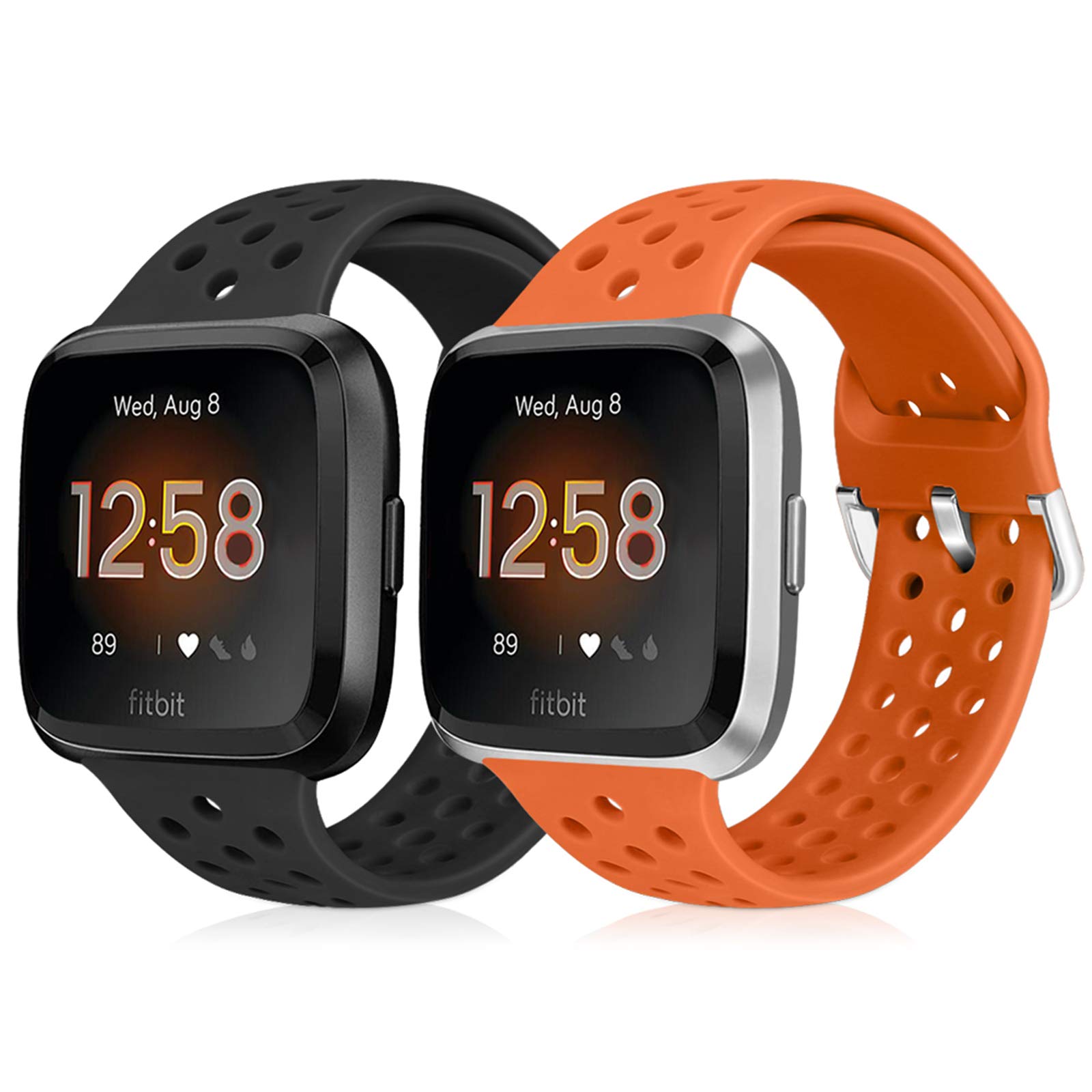 Runostrich Sport Strap Compatible with Fitbit Versa 2/Fitbit Versa/Versa Lite/SE, Soft Silicone Band Replacement Breathable Wristband Accessories for Smart Fitness Watch for Women Men (Black+Orange)