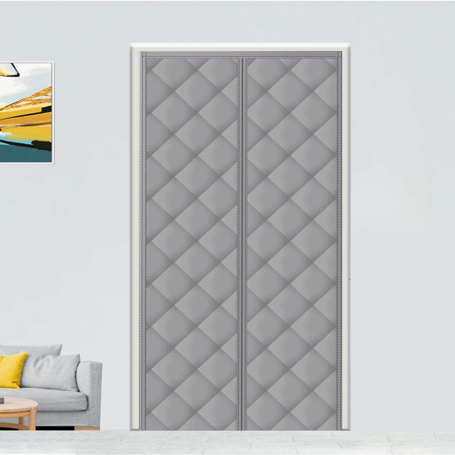 Magnetic Thermal Insulated Door Curtain, Wind, Cold and noise proof, Pet Friendly, Suitable for air-conditioned Rooms, heating, kitchens, and living rooms, 85x195 cm, Grey