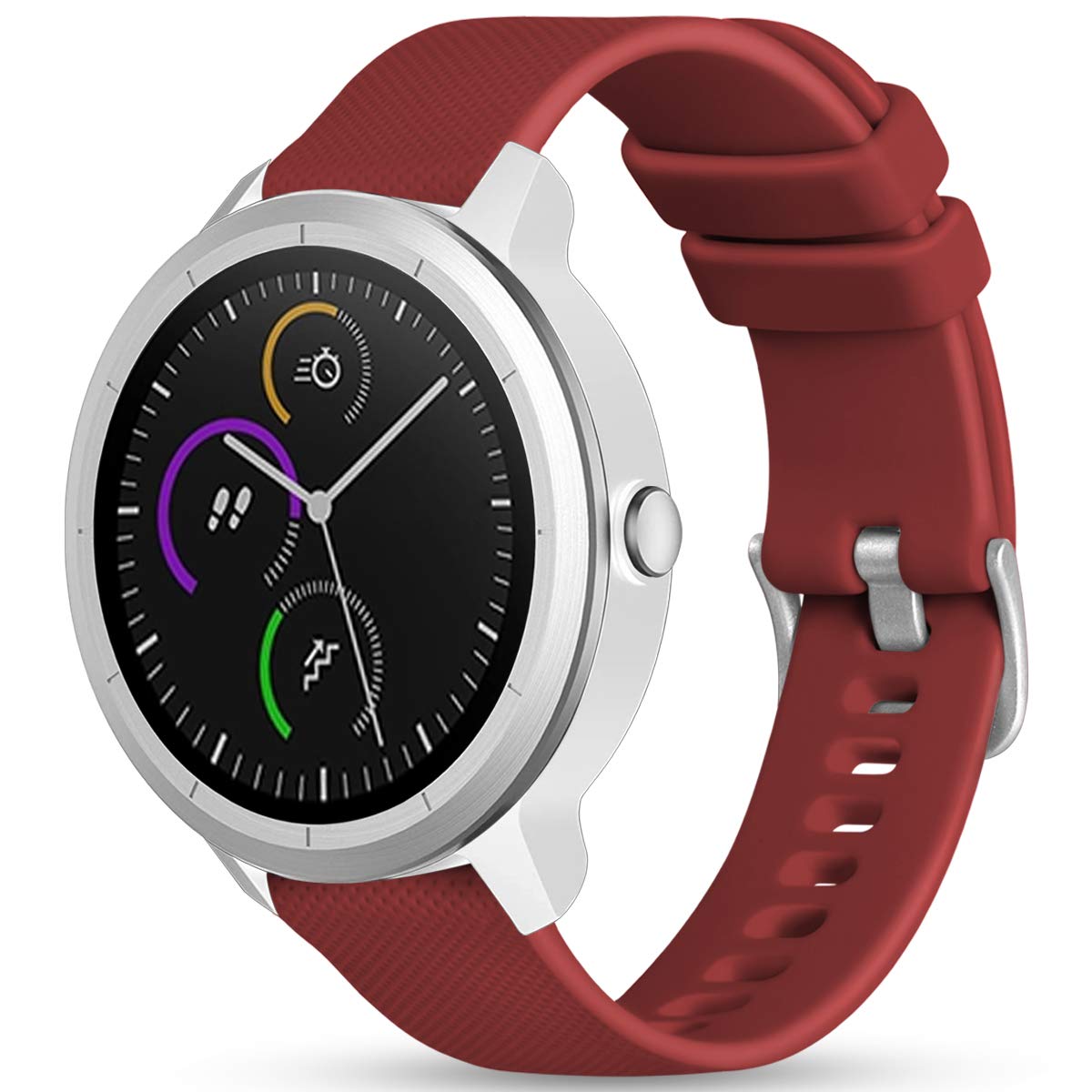 Vobafe 20mm Strap for Garmin Vivoactive 3/3 Music/Venu/Venu 2 Plus/sq/sq 2/Forerunner 245/645/55, Soft Silicone Watch Band Replacement for Garmin Vivomove HR/Instinct 2S/Fenix 7S, Red