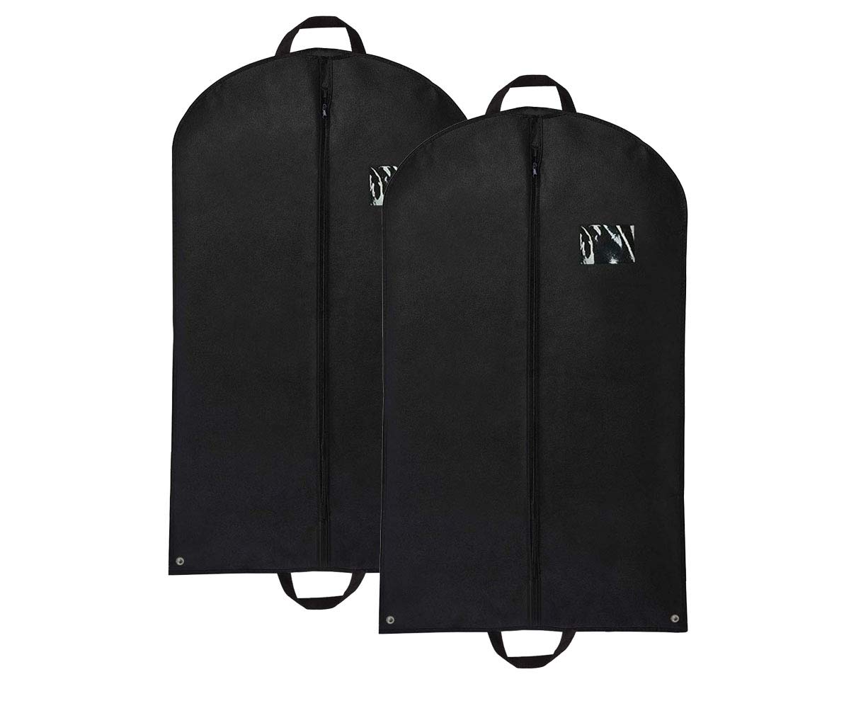 Set 2 Pieces Garment Bag Suit Cover for Men Travel Bag 120 cm with Carry Handles and Metal Eyehole for Folding for Suits Coats Dresses, 2 Pack Black [127]