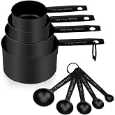 Muchtolove Measuring Cups and Spoons Set of 9, Stainless Steel Measuring cup for Cooking and Baking, Measuring spoons for Dry and Liquid Ingredients (Black)