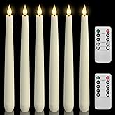 Homemory 6 Pcs Waxy Flameless Taper Candles with Remote, Flickering Battery Operated Candlesticks, Led Fake Candles Tall Candle for Home, Wedding, Party, Ivory, 9.6 inches