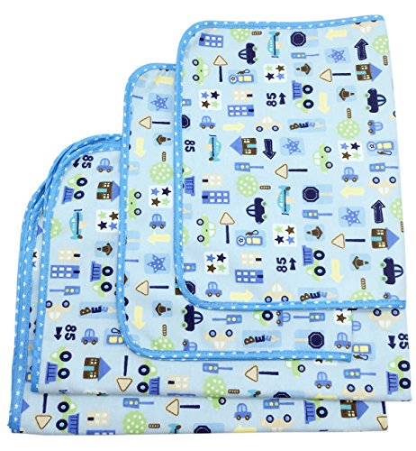 LUXEHOME 4-Pack Flannel Cotton Bamboo Fiber Breathable Waterproof Underpads Mattress Pad Sheet Protector for Baby Children or Adults (Blue car)