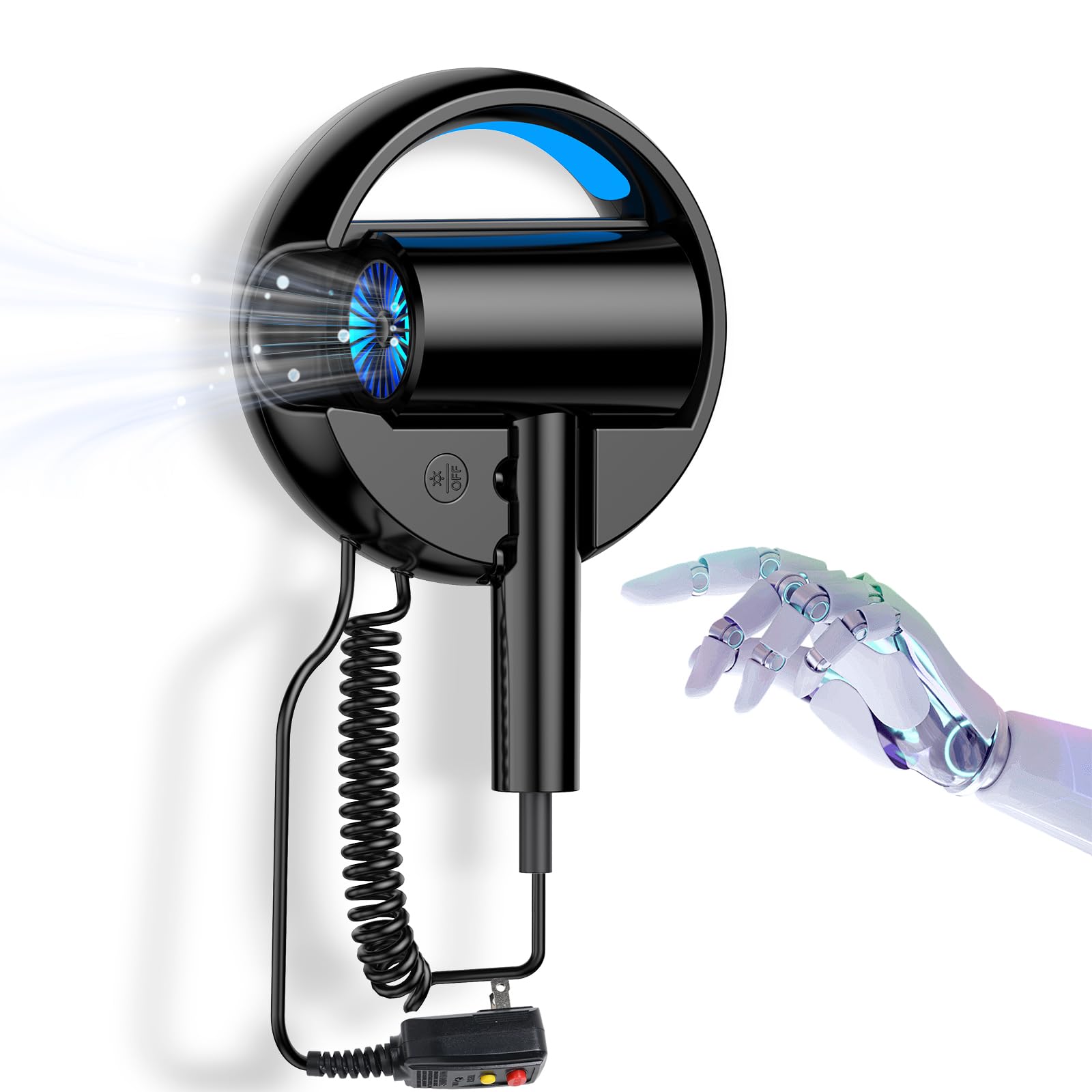 Photo 1 of 110V Hotel Wall Mounted Hair Dryer for Bathroom?with Night Light? Professional Styling HairDryer for Salon?Blue Light Negative Ions? Fast Drying Restroom Blow Dryer?Matte Texture - Graphite Ash