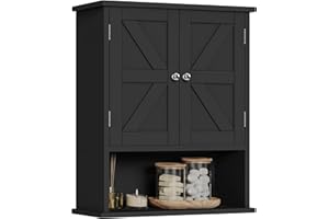 FIONESO Small Bathroom Wall Cabinet, Bathroom Cabinet with Barn Doors & Adjustable Shelf, Over the Toilet Storage Cabinet, Me