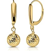 Hoops & Loops 925 Sterling Silver Diamond-Cut Beads Dangle Leverback Earrings, 8mm or 10mm | Silver, Yellow Gold, Rose Gold, Black