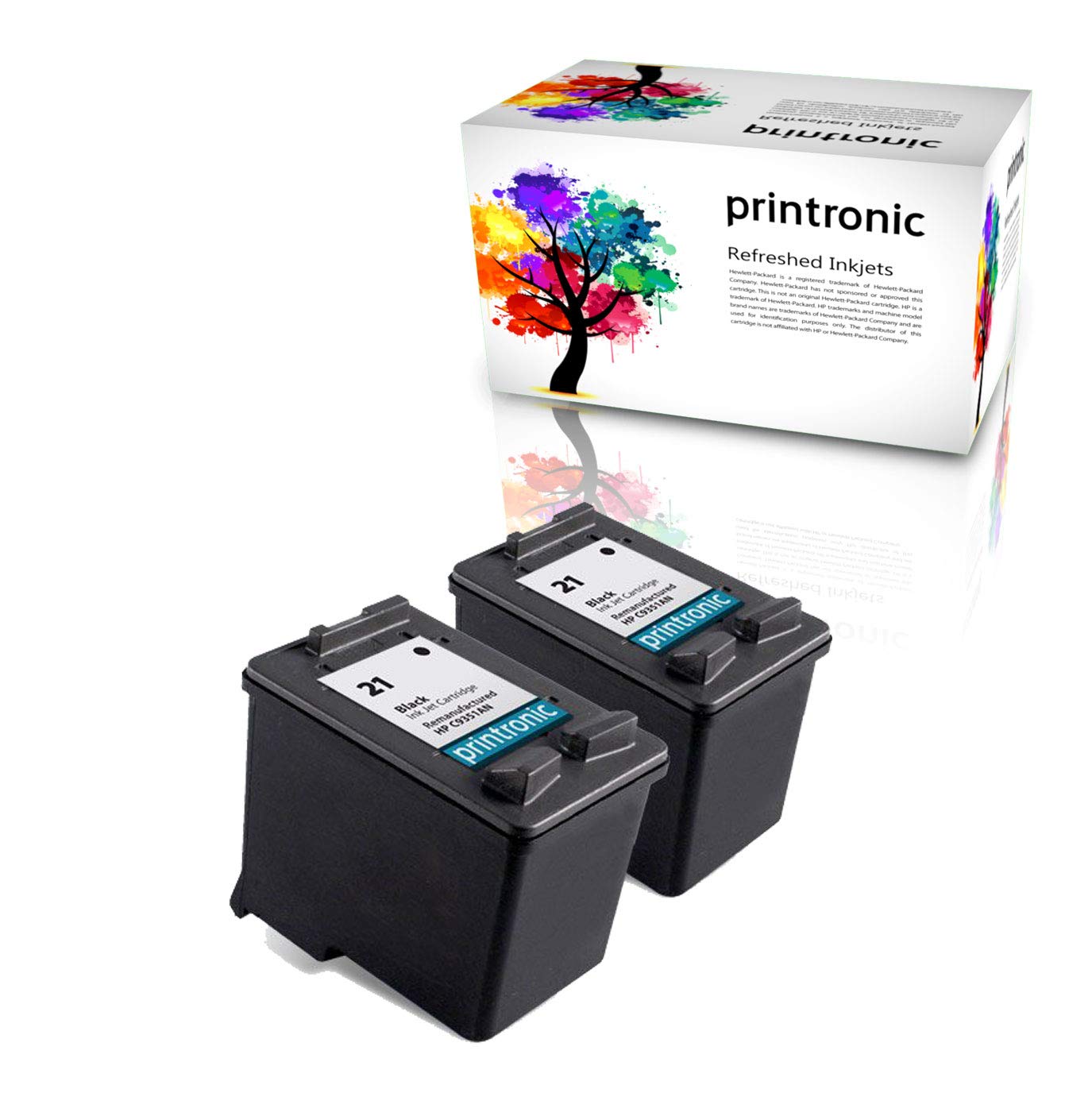 Photo 1 of Printronic Remanufactured Ink Cartridge Replacement 2 Pack for HP 21 for PSC 1410 Deskjet F380 F2180 F2280 D1460 F4180 (2 Black)