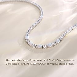 FANCIME Sterling Silver Opal Tennis Necklace
