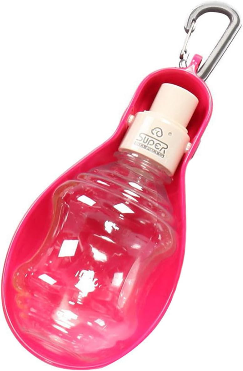 SHOWHASH Portable Pet Dog Dispenser Foldable Dog Water Bottle Bowl Pet Dog Travel Water Dispenser Drinking Bottle Feeding Bowl (Pink)