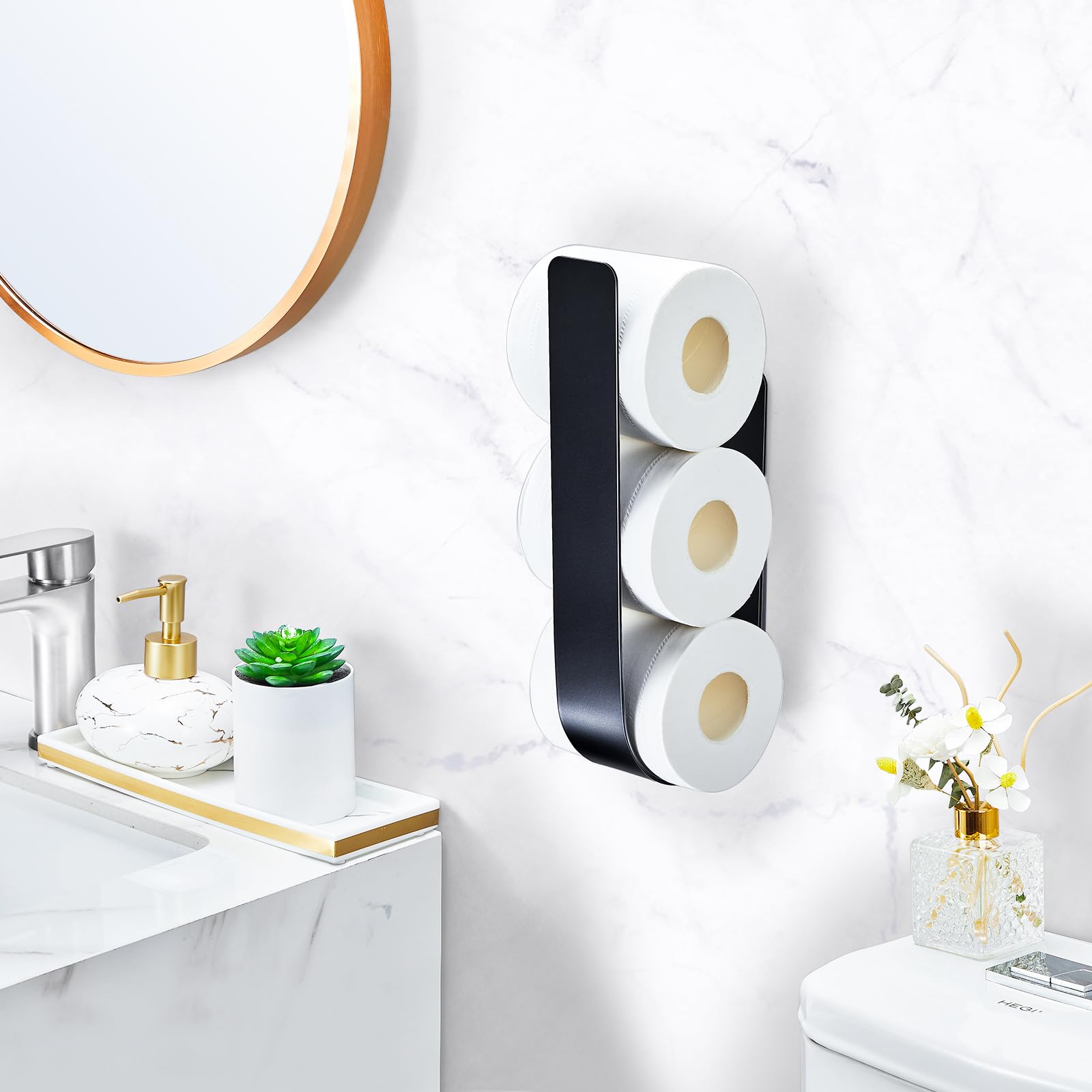 Toilettenpapier Aufbewahrung Schwarz Für 3 Rollen, Ersatzrollenhalter Toilettenpapier Ohne Bohren, Klopapier Aufbewahrung, Metall Toilettenpapierhalter, Klorollenaufbewahrung Wand 2