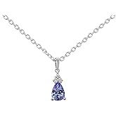KOKAV 925 Sterling Silver 1/2Ct Genuine Tanzanite Diamond Teardrop Pendant