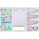 550 Sheets Axolotls Sticky Notes, Kawaii Little Axolotls Sticky Tabs, Self-Stick Pads, Cute Memo Notes, 11 Packs 50 Sheets/Pack, Office School Study Supplies for Students Teachers Kids Women