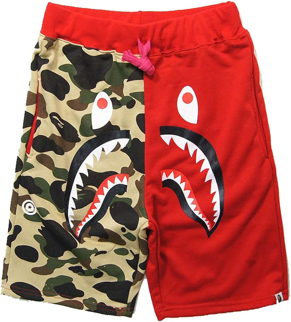 ShengZhenHua Shark Pattern Ape Bape Camouflage Stitching Shorts Men Drawstring Sports Shorts