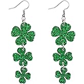 MALOYANVE St. Patrick's Day Earrings for Women Unique Ireland Celtic Green Irish Shamrock Acrylic Dangle Earrings, Green Hat Clover Horseshoe Drop Earrings for Irish Festival