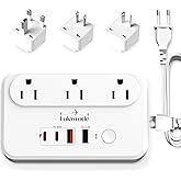 Lukwrode 220V to 110V Voltage Converter Universal Travel Adapter with 35W PD 2 Type C Port 2 USB A Port,US to Europe International Power Converter Combo Plug for Worldwide European US EU AU UK White-W