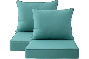 Unimatta Outdoor Patio Chair Cushions Set, 24" x 24", Set of 2, Water-Repellent, Fade Resistant, Deep Seat Bottom and Back Cushion for Backyard, Couch, Sofa and Patio Furniture, Turquoise
