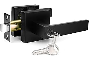Black Door Handles Interior, 1 Pack Door Knob, Door Lock with Key, Lever Door Handle, Heavy Duty Door Knobs, Keyed Alike Door