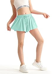 Green Girls Flowy Shorts with Pocket 2 in 1 Kids