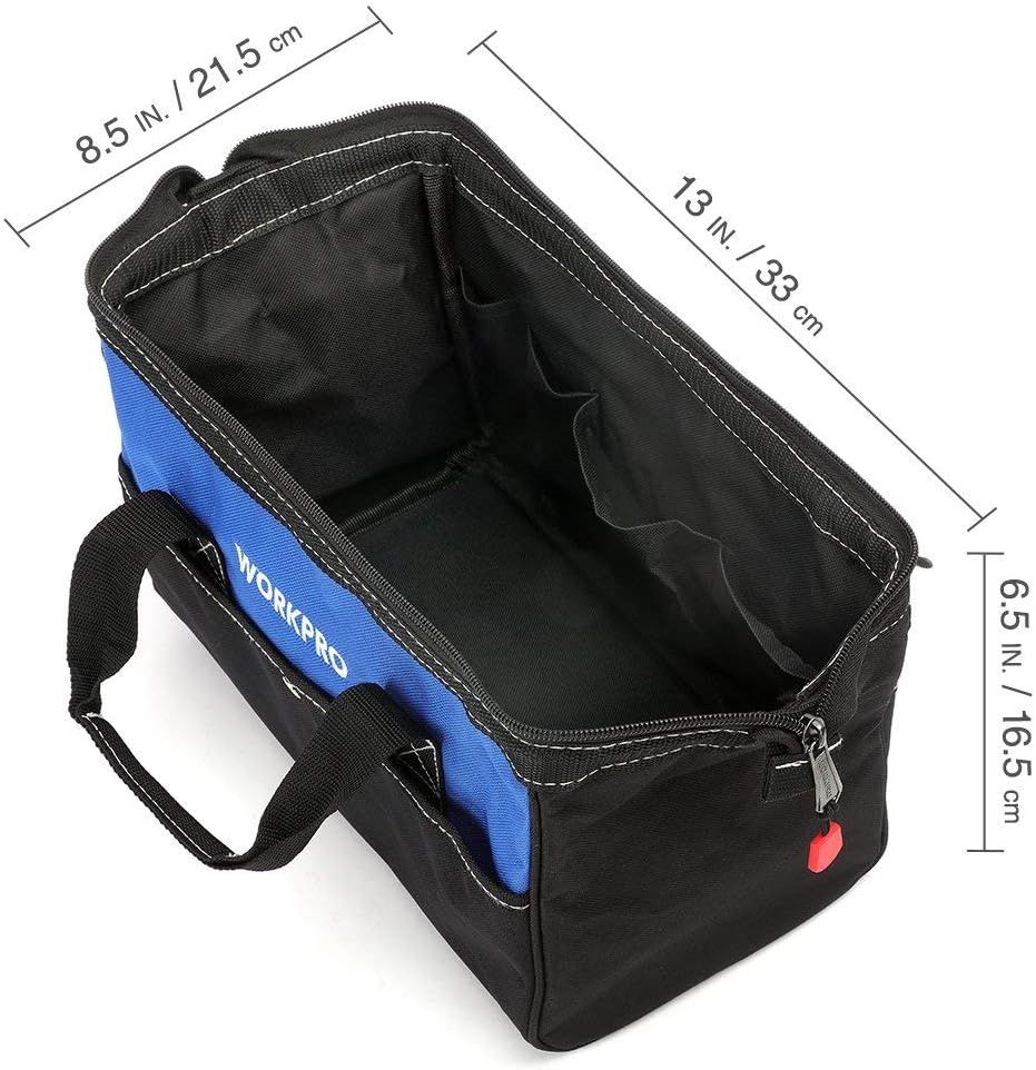 WORKPRO 13-inch Tool Bag, Wide Mouth Tool Tote Bag with Inside Pockets for Tool Storage - - 