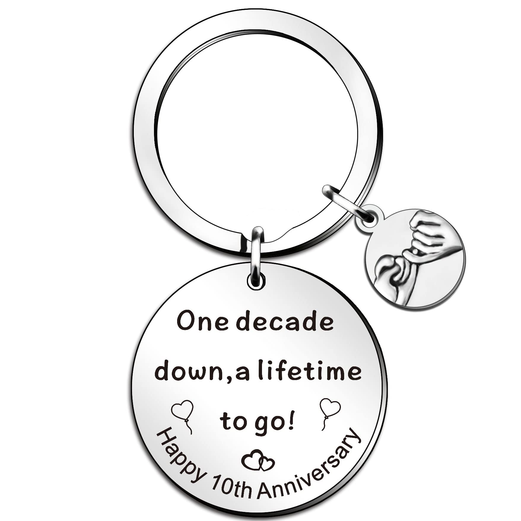 QMVMV 10th Anniversary Keyring Gifts for Him & Her - One Decade Down, A Lifetime to Go - Perfect 10 Year Anniversary Keyring for Couples & Valentines