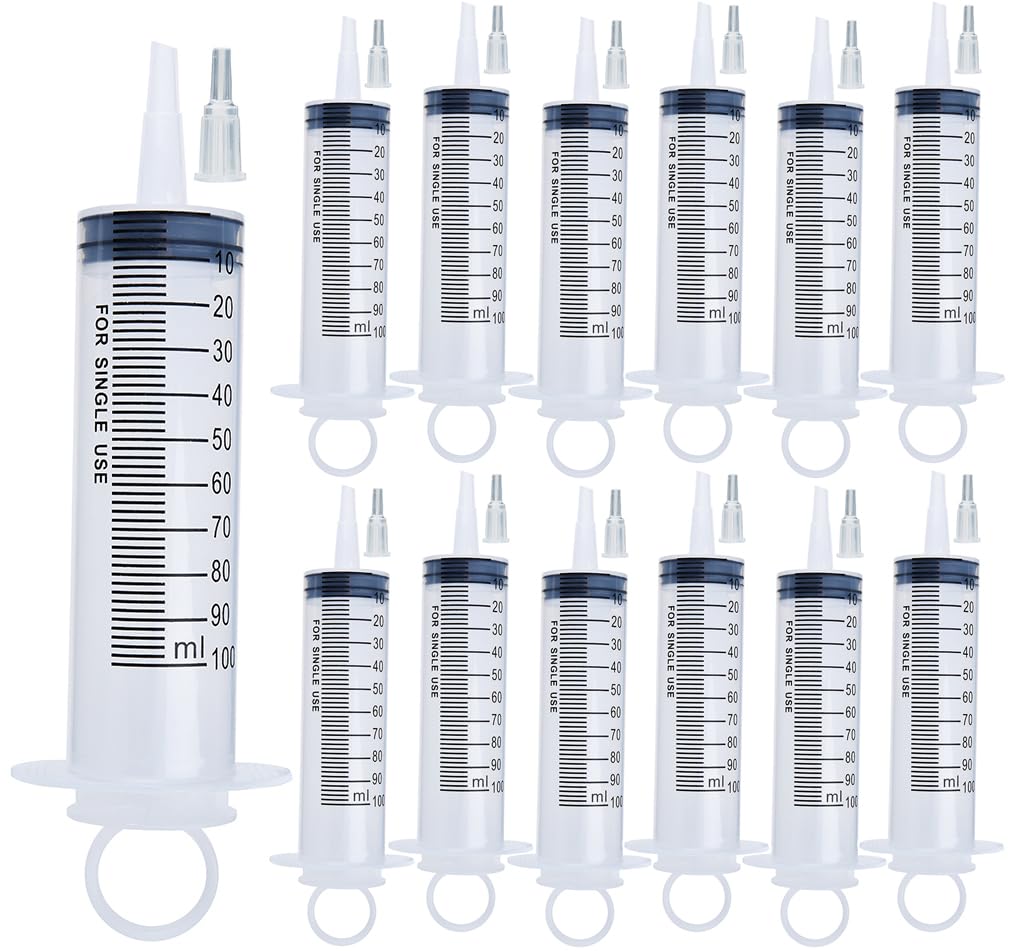 Photo 1 of 12 Pack 100ml Syringes with Tip Adapters, Large Garden Syringe Individually Packaged for Scientific Labs, Nutrient Measuring, Watering, Refilling