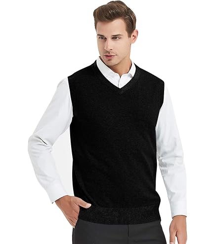 TOPTIE Men's 100% Cotton Sweater Vest Solid Knit | Cotton, Soft
