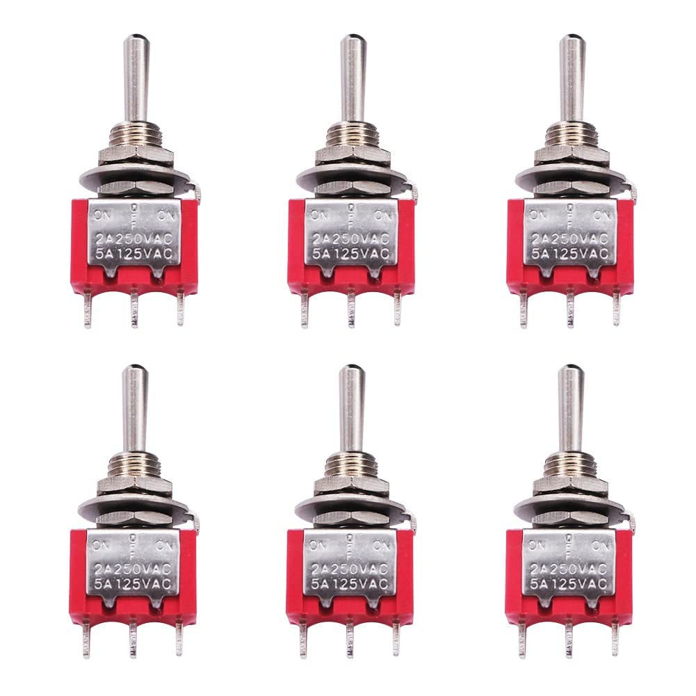 mxuteuk 6pcs SPDT Momentary Mini Toggle Switch Miniature (ON)/OFF/(ON) Switches 3Pins 3Position 5A 125V 2A 250V for DIY Car Dash Dashboard Electronic Equipment MTS-123